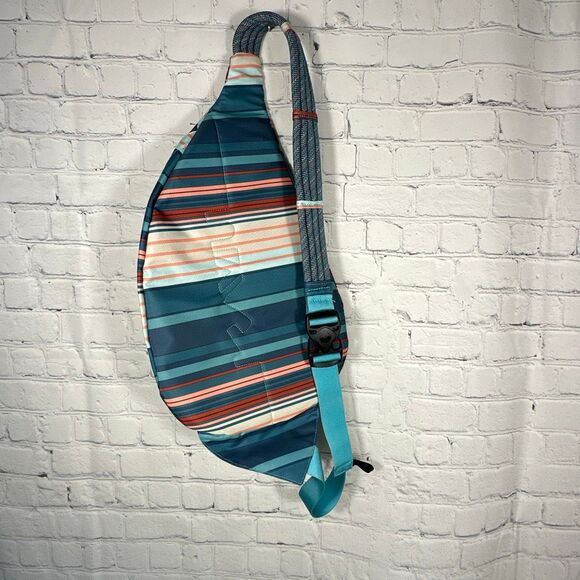 Kavu Rope Sling Crossbody Backpack Book Bag Green Striped Adjustable Strap - Picture 6 of 9